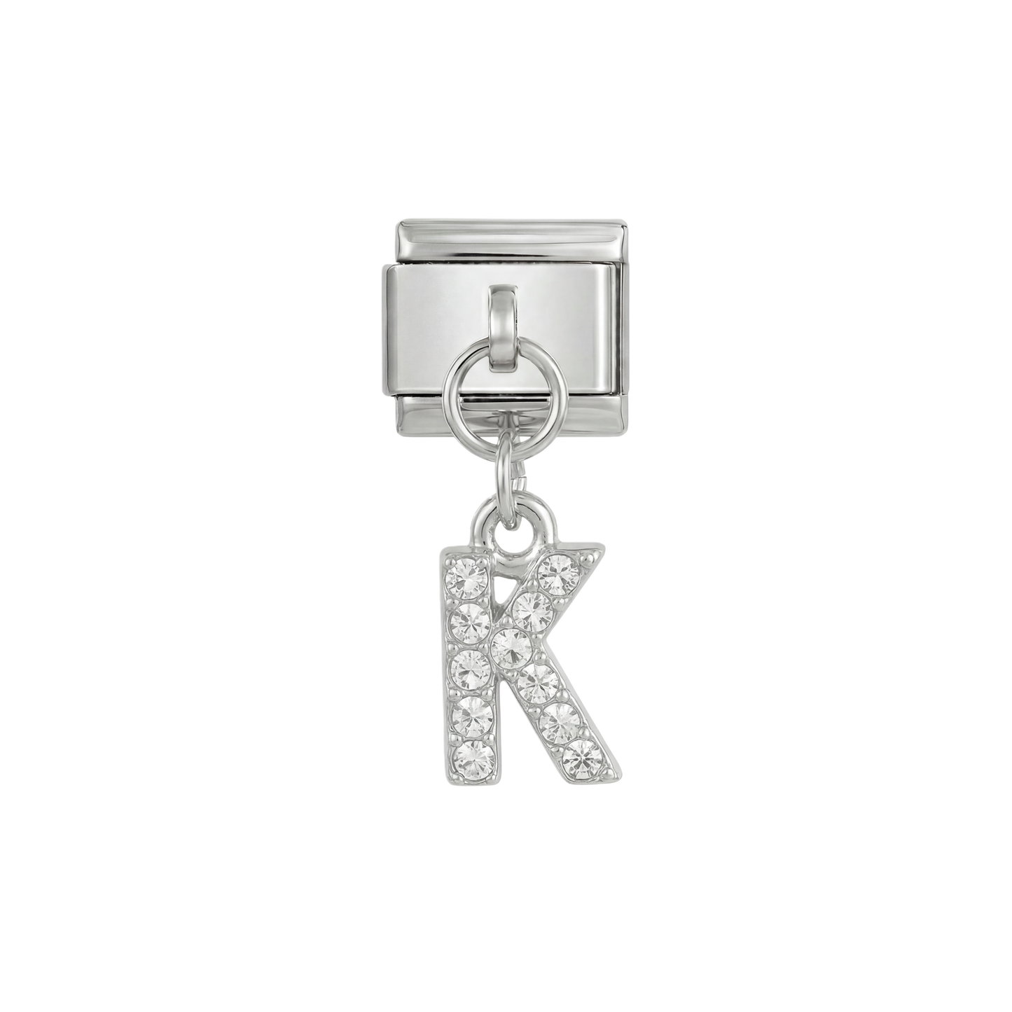 Letter K with stones, Hanging, on Silver