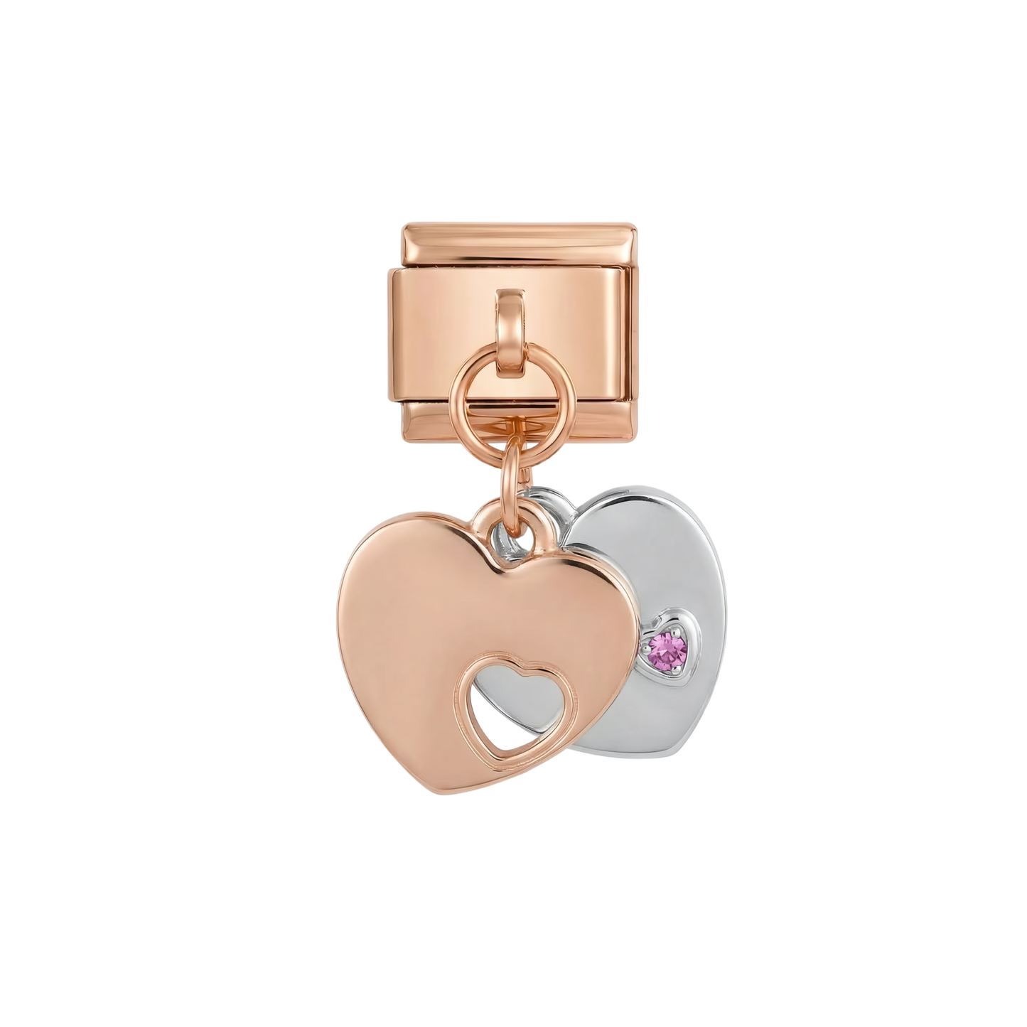 Double Heart with Purple Stones, on Rose Gold