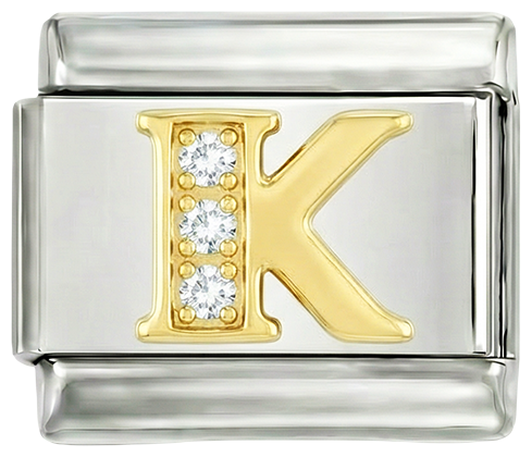 Letter K in Gold with Stones, on Silver - Letter-K-in-Gold-with-Stones-on-Silver.png