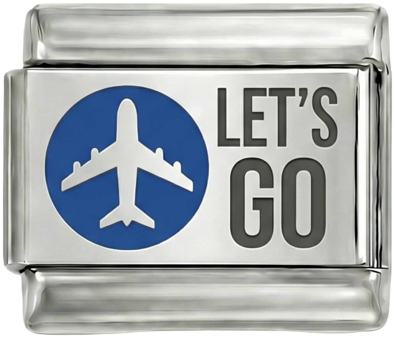 Let's Go with Plane on Blue Circle on Silver - lets-go-with-plane-on-blue-circle-on-silver.png