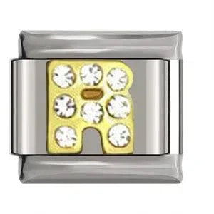 Letter R in Gold with Stones, on Silver - Charms Official