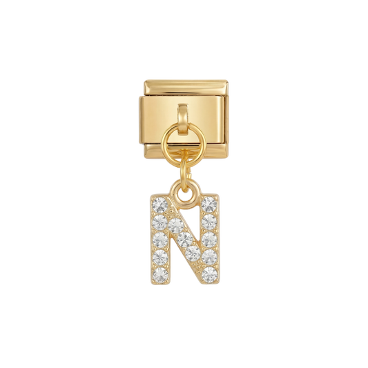 Letter N with stones, Hanging, on Gold
