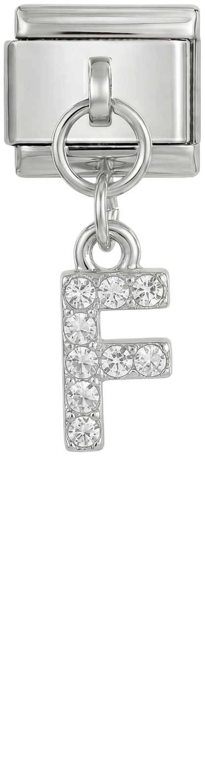 Letter F with stones, Hanging, on Silver