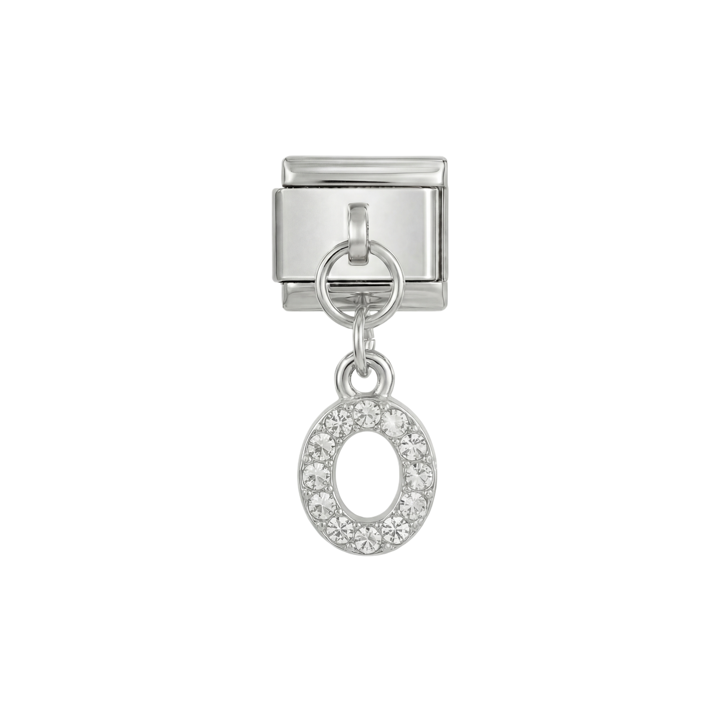 Letter O with stones, Hanging, on Silver