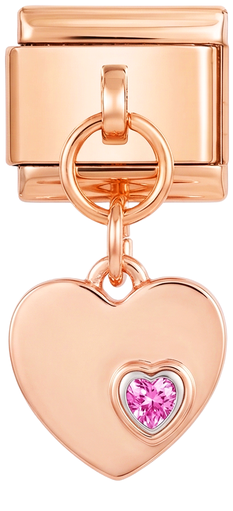 Coração duplo com pedras roxas em ouro rosa