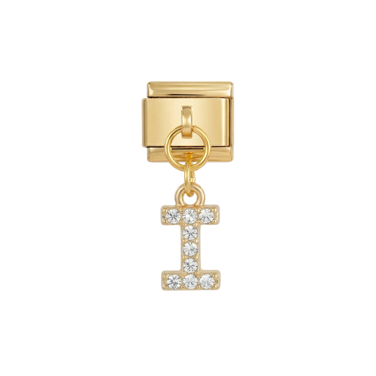 Letter I with stones, Hanging, on Gold