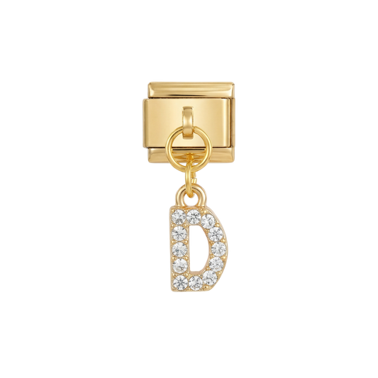 Letter D with stones, Hanging, on Gold
