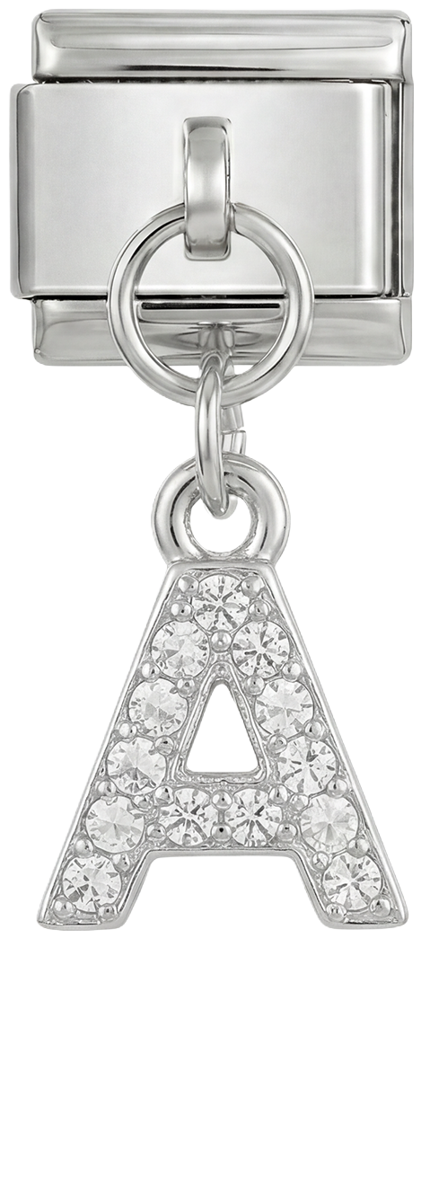 Letter A with stones, Hanging, on Silver - Letter-A-with-stones-hanging-on-silver.png