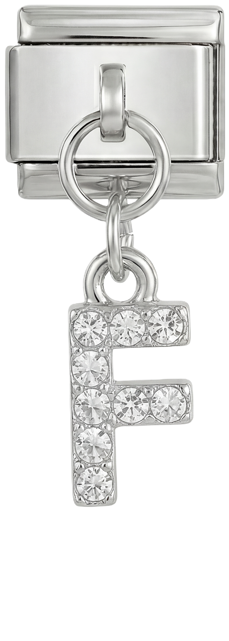 Letter F with stones, Hanging, on Silver - Letter-F-with-stones-hanging-on-silver.png