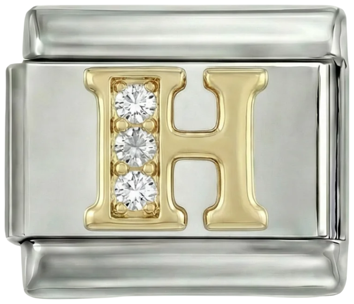 Letter H in Gold with Stones, on Silver - Letter-H-in-gold-with-stones-on-silver.png