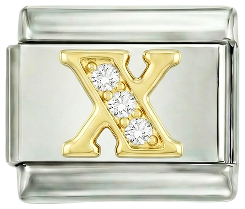 Letter X in Gold with Stones, on Silver - Letter-X-in-gold-with-stones-on-silver.png