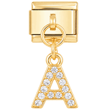 Letra A com pedras, pendente, em dourado