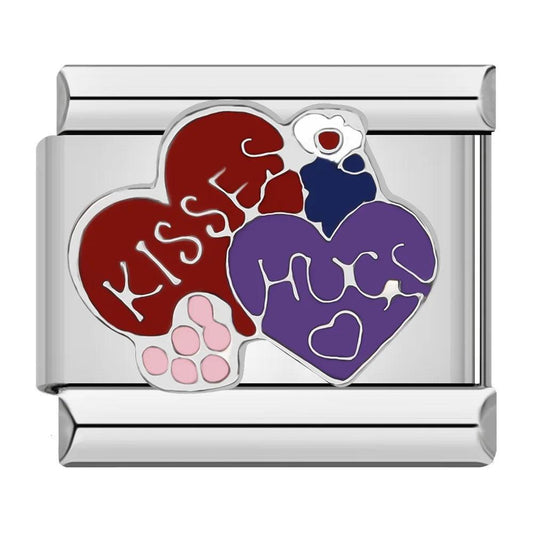 Double Heart, Kisses & Hugs, Red and Purple, on Silver - Charms Official