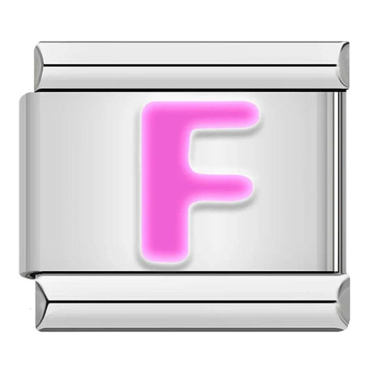 Letter F in Pink, on Silver - Charms Official