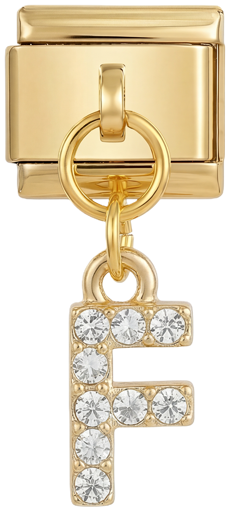 Letter F with stones, Hanging, on Gold - letter-f-with-stones-hanging-on-gold.png